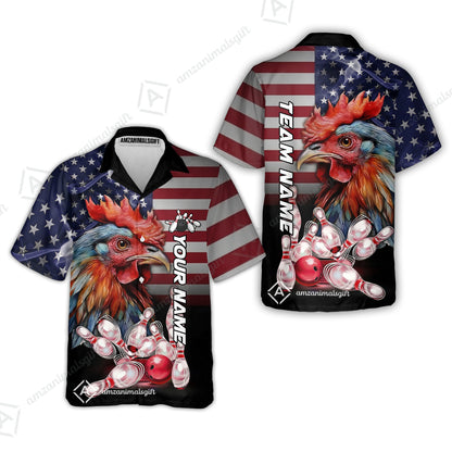Custom Bowling Jersey Polo Shirt, Colorful Rooster Bowling Custom Bowling Jersey Team Shirt For Players With Name & Team Name