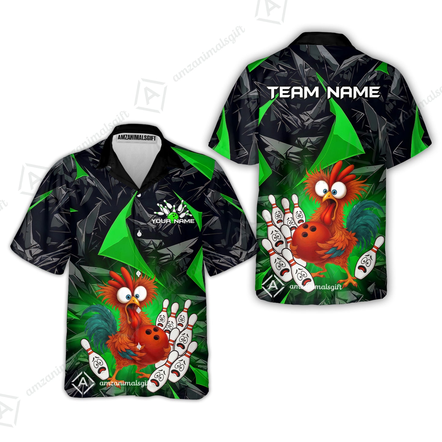 Custom Bowling Jersey Polo Shirt, Crazy Chicken Bowling Custom Bowling Jersey Team Shirt For Players With Name & Team Name