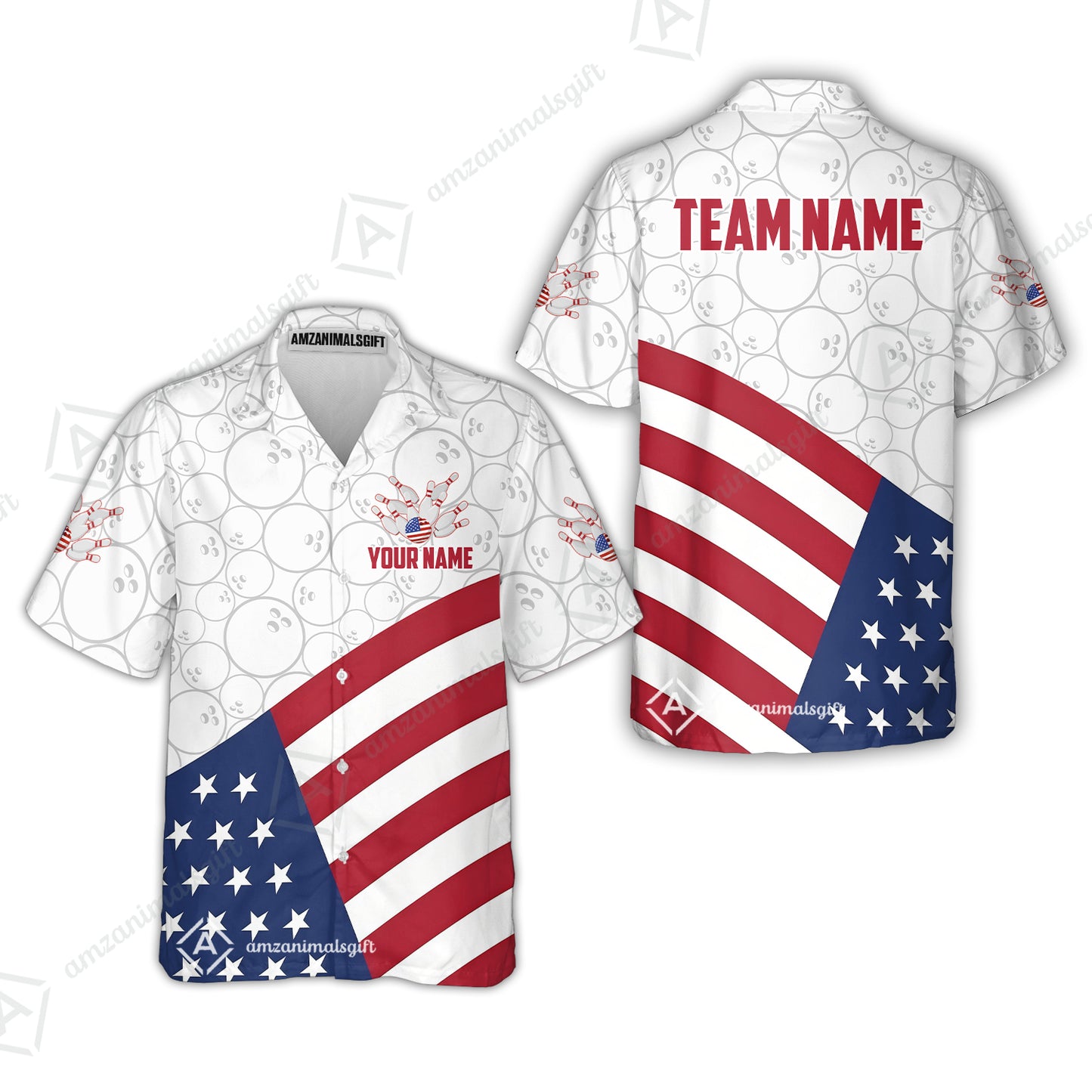 Custom Bowling Jersey Polo Shirt, Classic US Flag Diagonal Stars and Stripes, Custom Bowling Jersey Team Shirt For Players With Name and Team Name