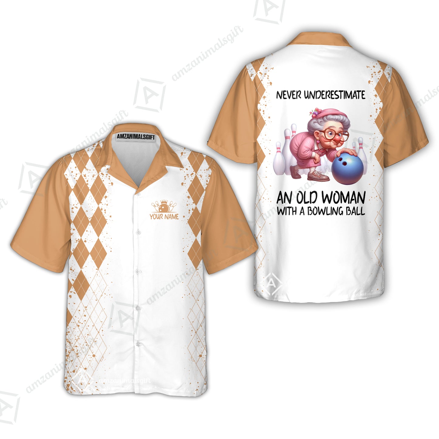 Custom Bowling Jersey Polo Shirt, Never Underestimate An Old Woman With A Bowling Ball, Personalized Name & Team Name