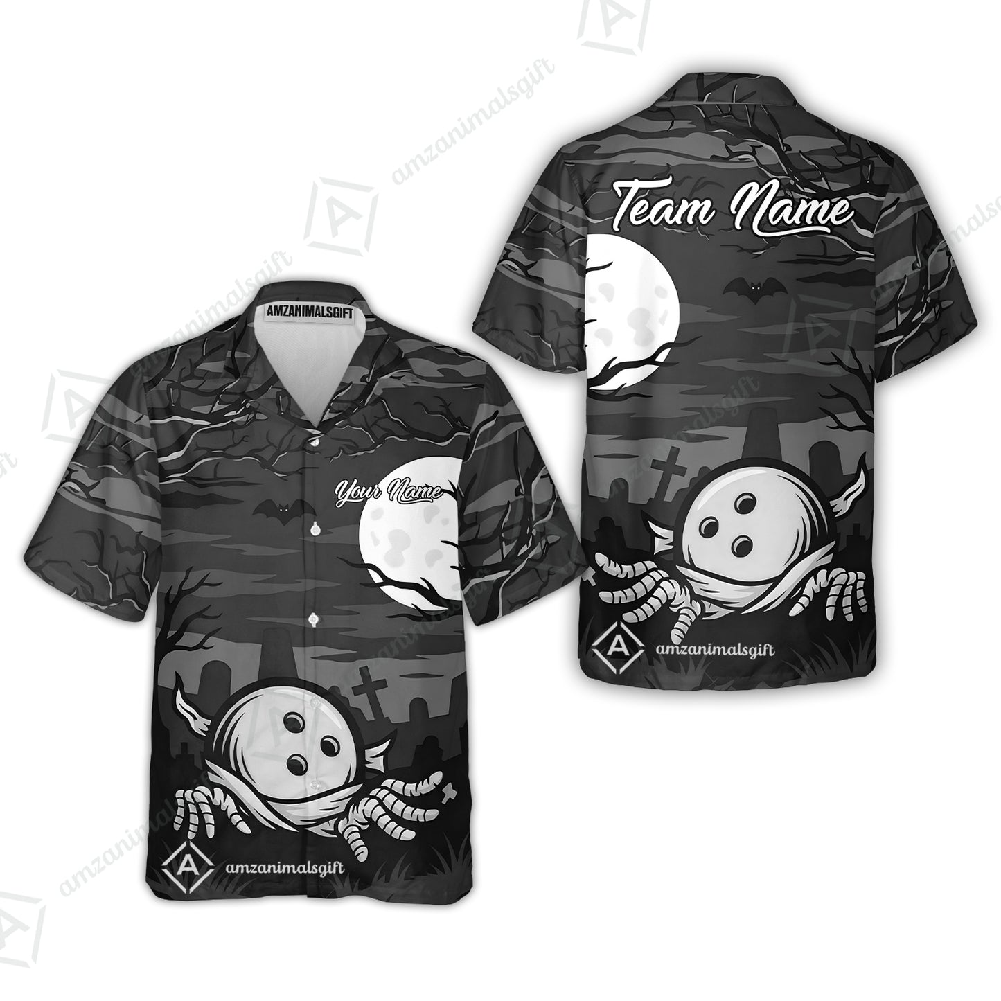 Customized Bowling Shirt, Bowling Halloween Mummy, Personalized Polo Shirt For Players With Name & Team Name
