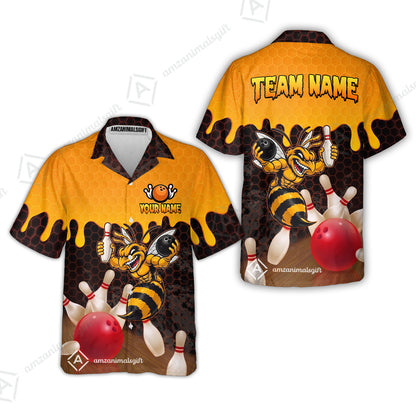 Custom Bowling Jersey Polo Shirt, Aggressive Hornet Honeycomb Drip, Custom Bowling Jersey Team Shirt For Players With Name and Team Name