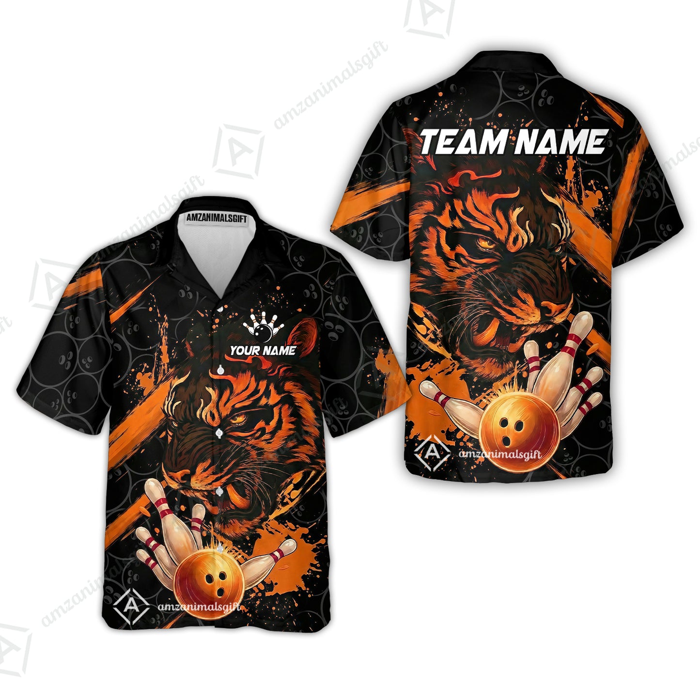 Customized Bowling Unisex Polo Shirt, Tiger Ball Striking Pins, Bowling Uniforms, Personalized Name And Team Name