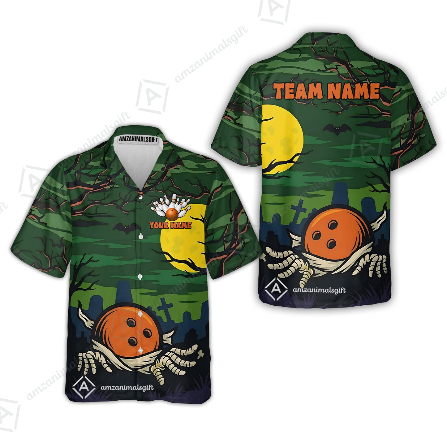 Customized Bowling Shirt, Bowling Halloween Mummy, Personalized Polo Shirt For Players With Name & Team Name