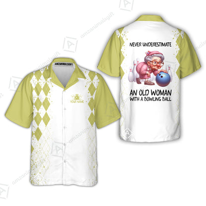 Custom Bowling Jersey Polo Shirt, Never Underestimate An Old Woman With A Bowling Ball, Personalized Name & Team Name