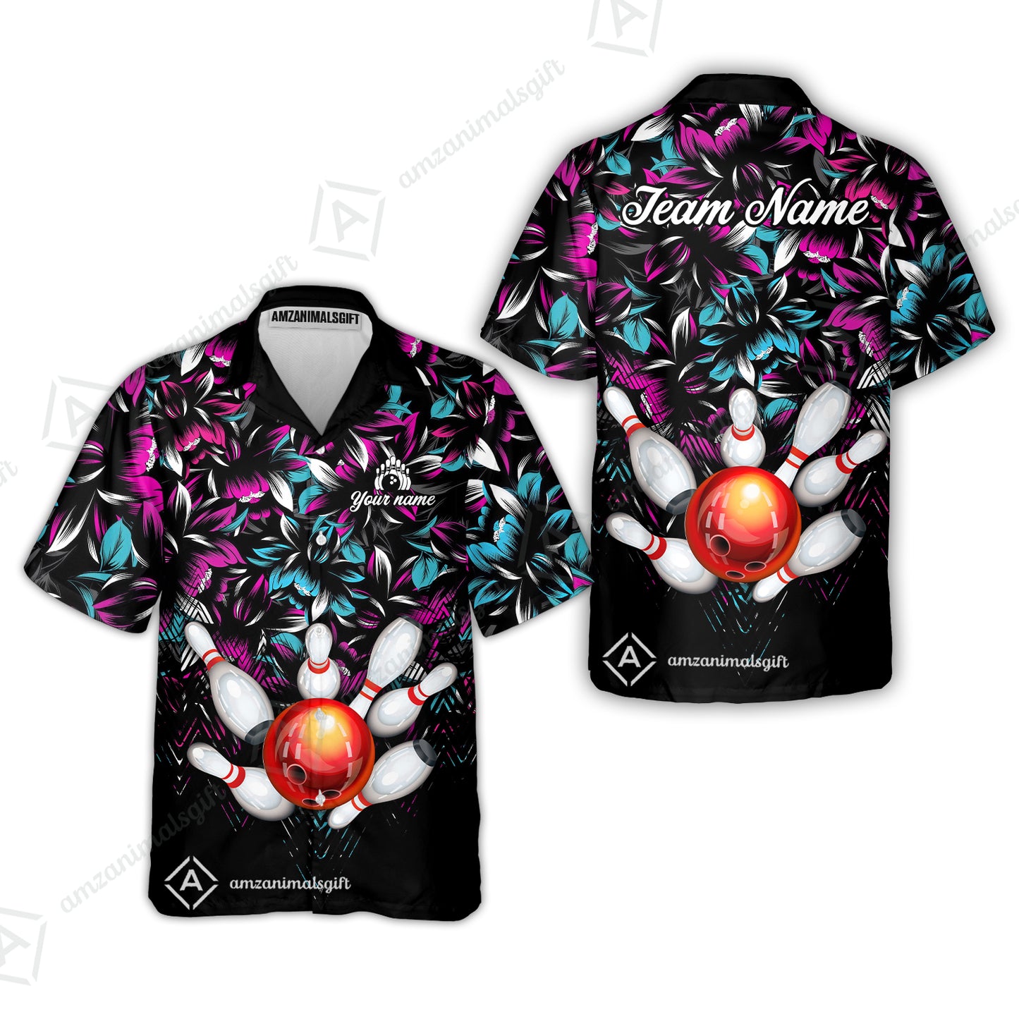 Custom Bowling Jersey Polo Shirt, Tropical Floral Bowling, Custom Bowling Jersey Team Shirt For Players With Name & Team Name