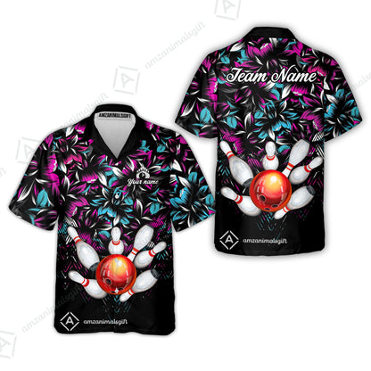 Custom Bowling Jersey Polo Shirt, Tropical Floral Bowling, Custom Bowling Jersey Team Shirt For Players With Name & Team Name