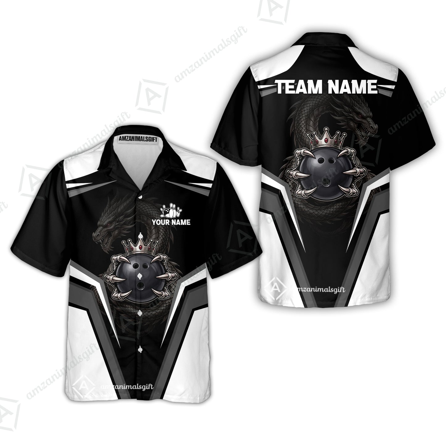 Custom Bowling Jersey Polo Shirt, Gothic Dark Dragon Royal Crown, Custom Bowling Jersey Team Shirt For Players With Name and Team Name