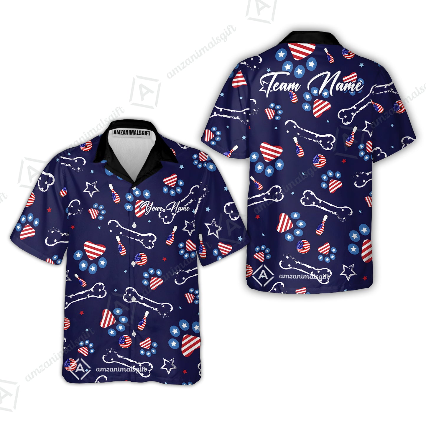 Custom Bowling Jersey Polo Shirt, US Dog Footprint, Personalize Name and Team Name