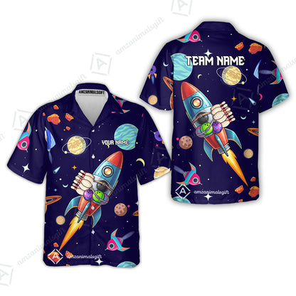 Custom Bowling Jersey Polo Shirt, Rockets Into Space, Custom Bowling Jersey Team Shirt For Players With Name and Team Name