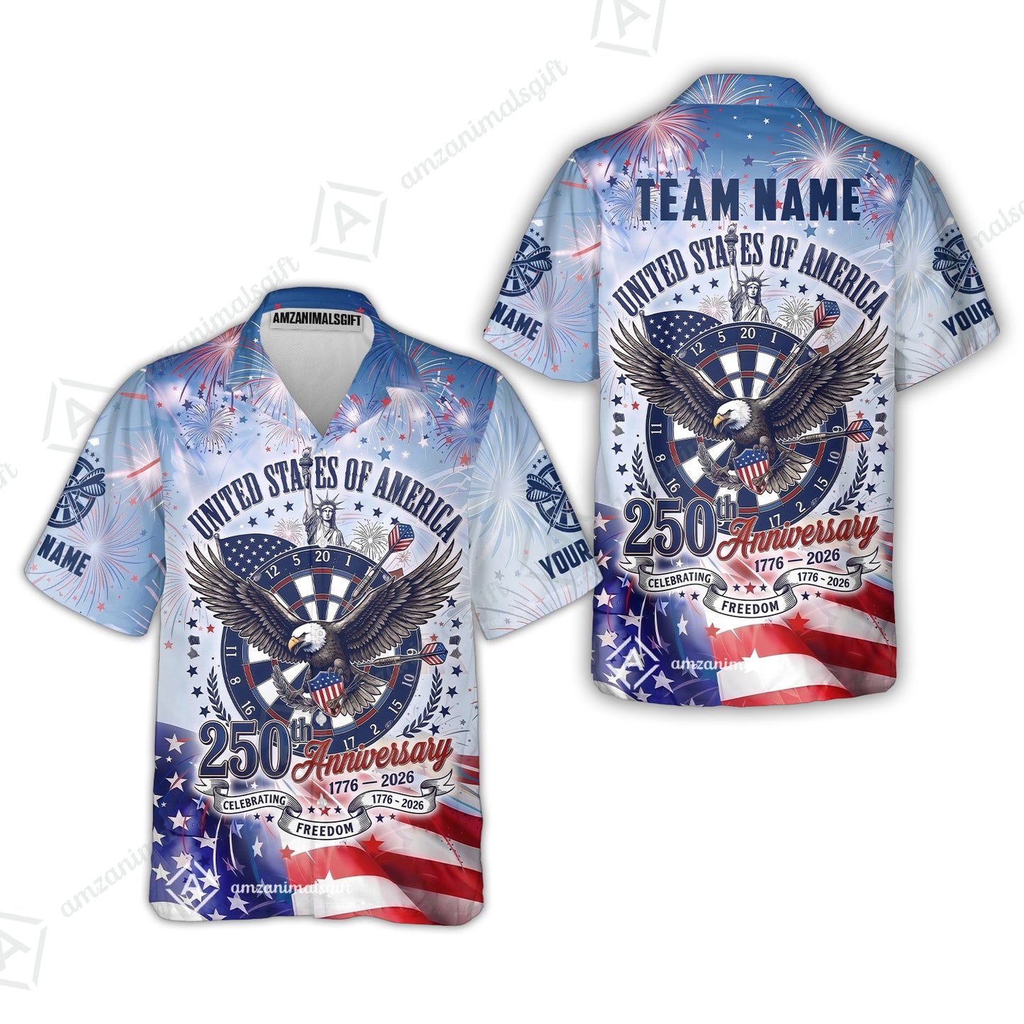 Custom Bowling Jersey Polo Shirt, 250 Years Anniversary USA, Personalize Name and Team Name