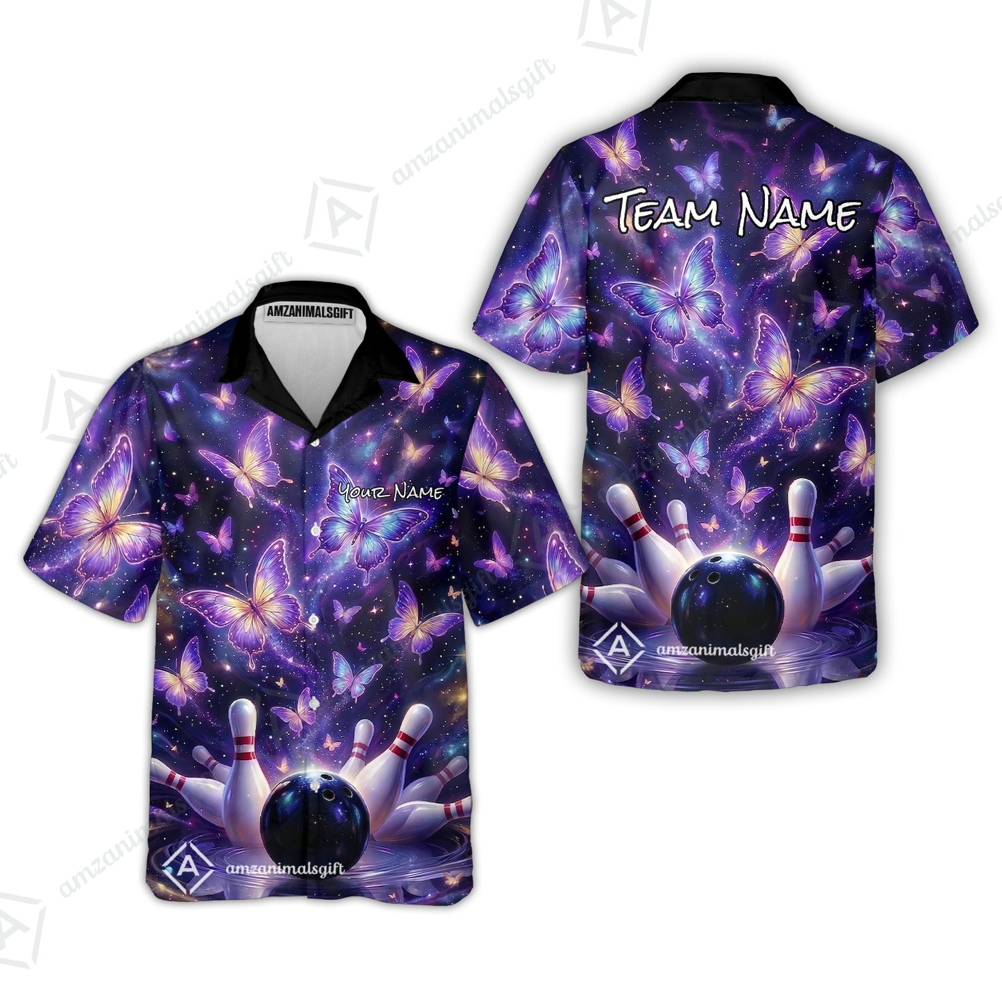 Custom Bowling Jersey Polo Shirt, Galaxy Butterfly Aesthetic Bowling, Custom Bowling Jersey Team Shirt For Players With Name & Team Name