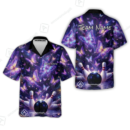 Custom Bowling Jersey Polo Shirt, Galaxy Butterfly Aesthetic Bowling, Custom Bowling Jersey Team Shirt For Players With Name & Team Name
