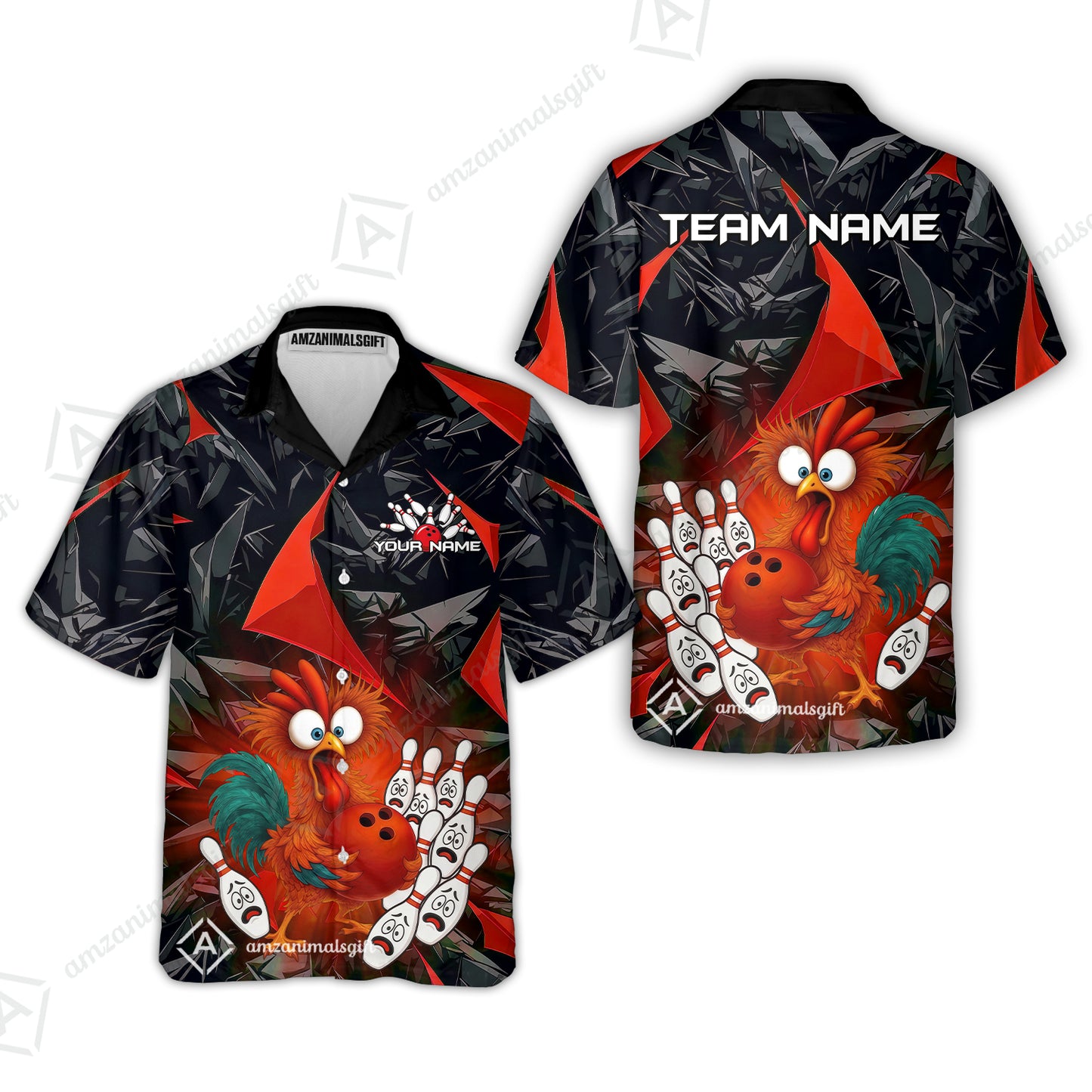 Custom Bowling Jersey Polo Shirt, Crazy Chicken Bowling Custom Bowling Jersey Team Shirt For Players With Name & Team Name