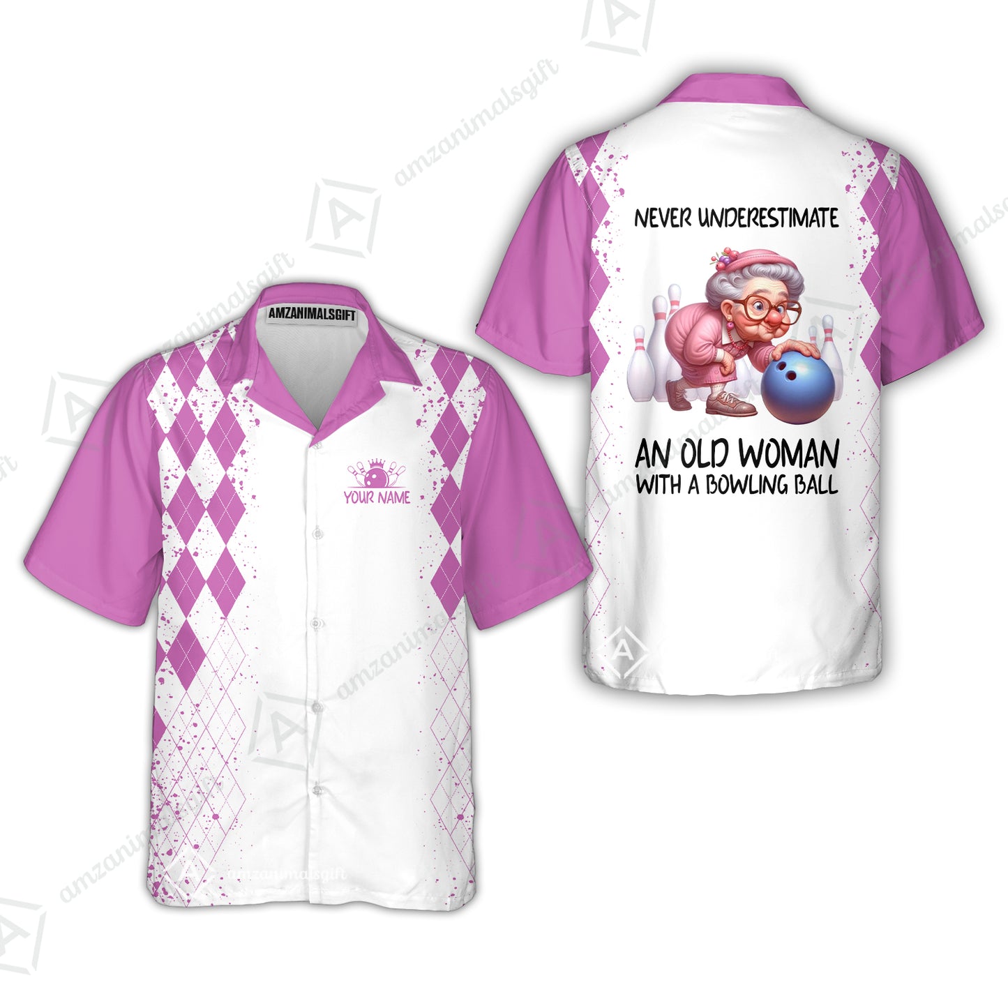 Custom Bowling Jersey Polo Shirt, Never Underestimate An Old Woman With A Bowling Ball, Personalized Name & Team Name