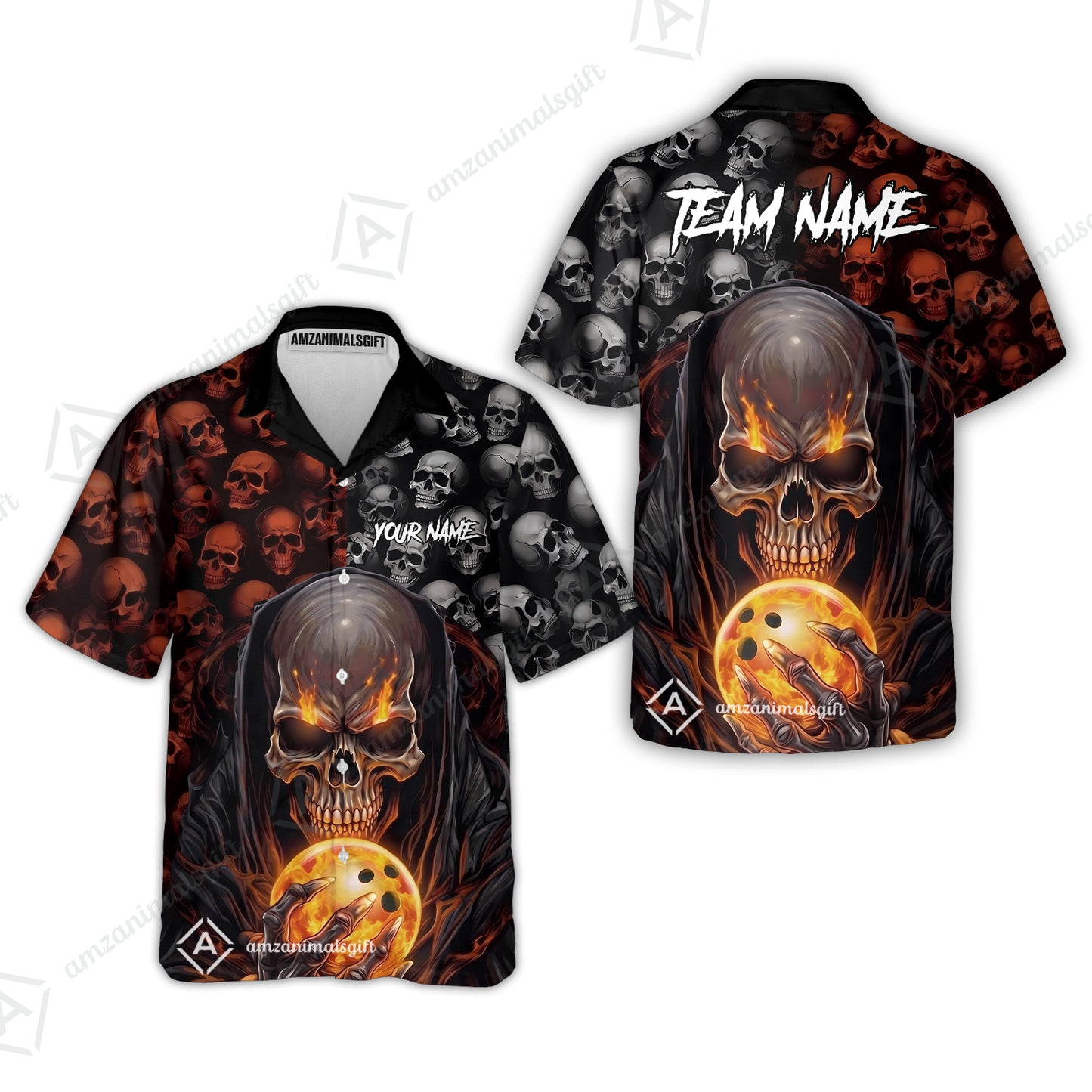Custom Bowling Jersey Polo Shirt, Death Multiple Skulls, Personalized Name And Team Name