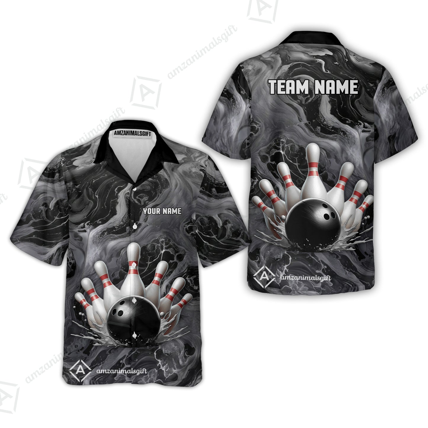 Custom Bowling Team Unisex Polo Shirt, Black Pearl Urethane Bowling Ball Marble Smoke Design for Bowlers