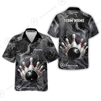 Custom Bowling Team Unisex Polo Shirt, Black Pearl Urethane Bowling Ball Marble Smoke Design for Bowlers