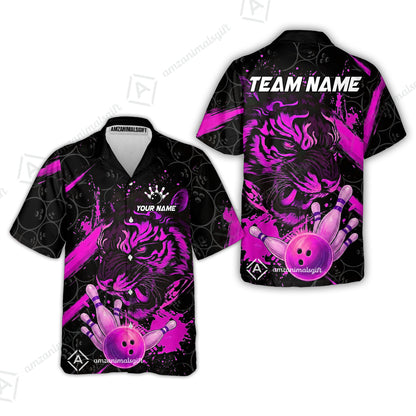 Customized Bowling Unisex Polo Shirt, Tiger Ball Striking Pins, Bowling Uniforms, Personalized Name And Team Name