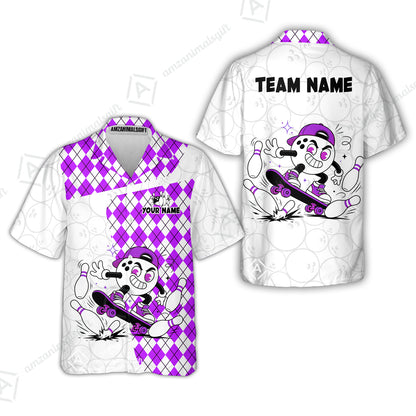 Custom Bowling Jersey Polo Shirt, Skateboarder Bowling Ball Mascot, Custom Bowling Jersey Team Shirt For Players With Name and Team Name