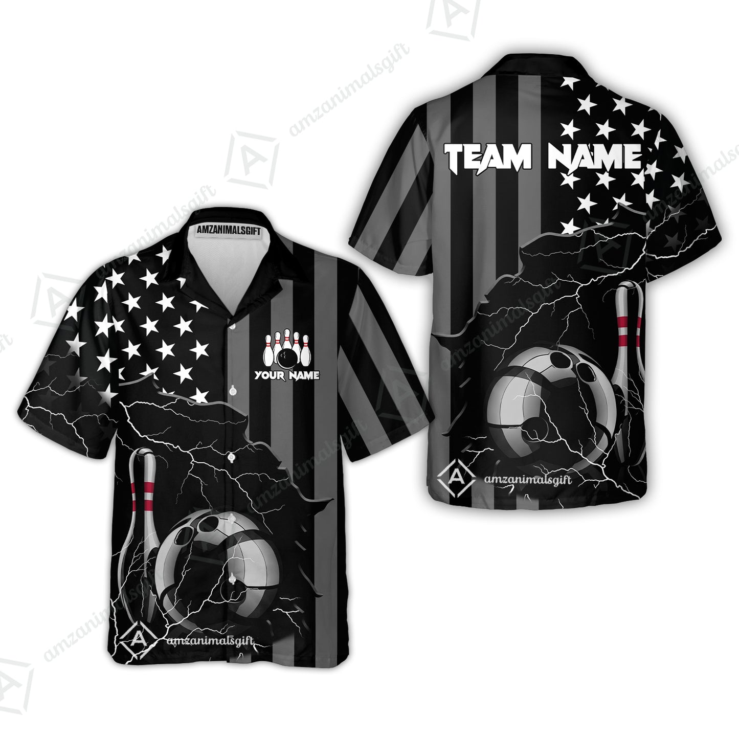 Custom Bowling Jersey Polo Shirt, Monochrome Lightning Flag Storm, Custom Bowling Jersey Team Shirt For Players With Name and Team Name