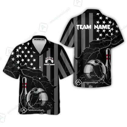 Custom Bowling Jersey Polo Shirt, Monochrome Lightning Flag Storm, Custom Bowling Jersey Team Shirt For Players With Name and Team Name