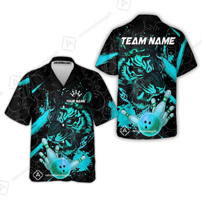 Customized Bowling Unisex Polo Shirt, Tiger Ball Striking Pins, Bowling Uniforms, Personalized Name And Team Name