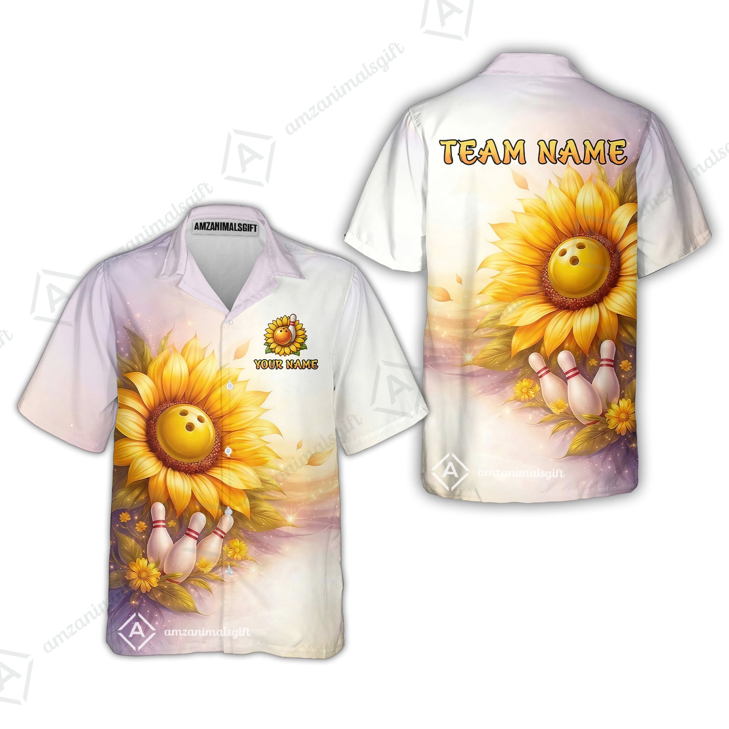 Custom Bowling Polo Shirt, Floral Sunflower Bowling Custom Bowling Polo Team Shirt For Players With Name & Team Name