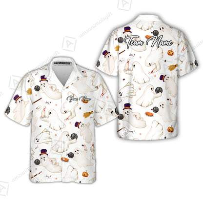 Custom Bowling Jersey Polo Shirt, Reds Seamless Pattern Cute Ghost, Personalize Name and Team Name