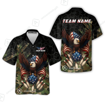 Custom Bowling Jersey Polo Shirt, Forest Camo Patriotic Bowling, Custom Bowling Jersey Team Shirt For Players With Name & Team Name