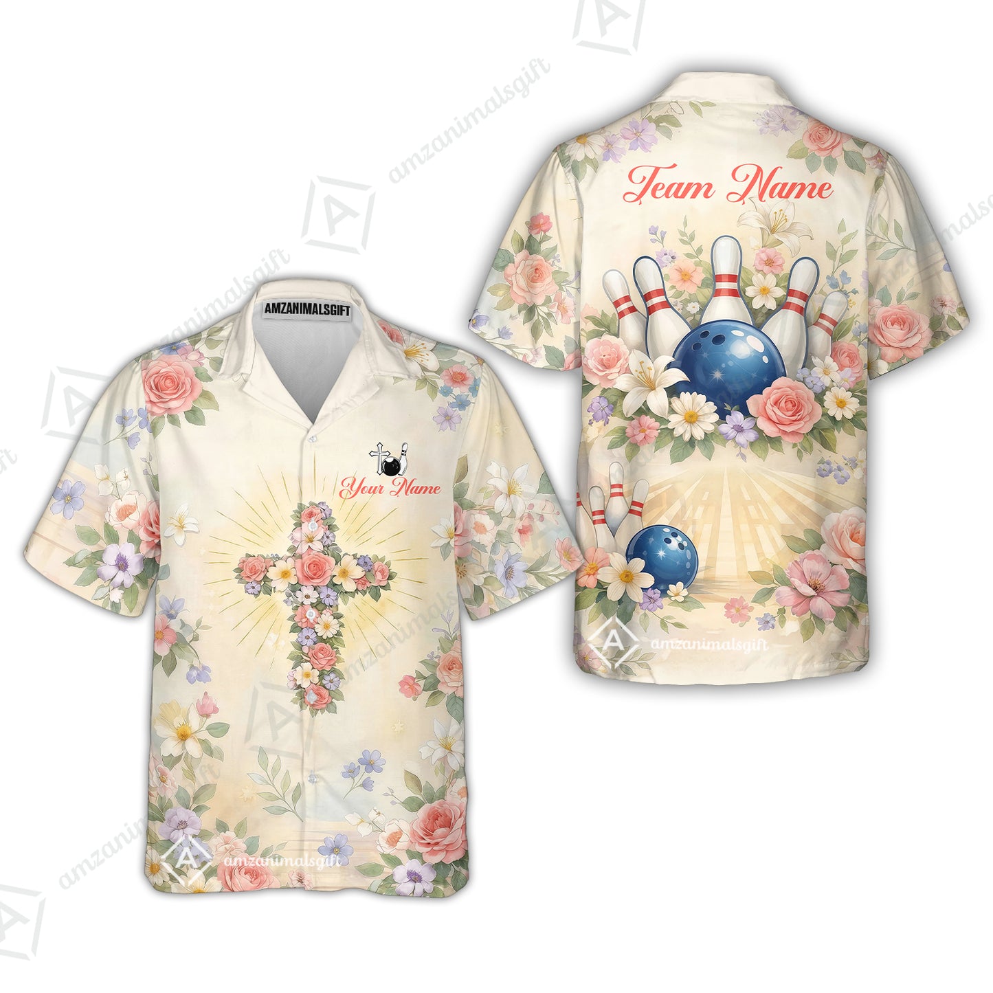 Custom Bowling Jersey Polo Shirt,  Flower Christian Bowling, Custom Bowling Jersey Team Shirt For Players With Name & Team Name
