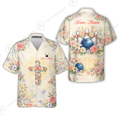 Custom Bowling Jersey Polo Shirt,  Flower Christian Bowling, Custom Bowling Jersey Team Shirt For Players With Name & Team Name