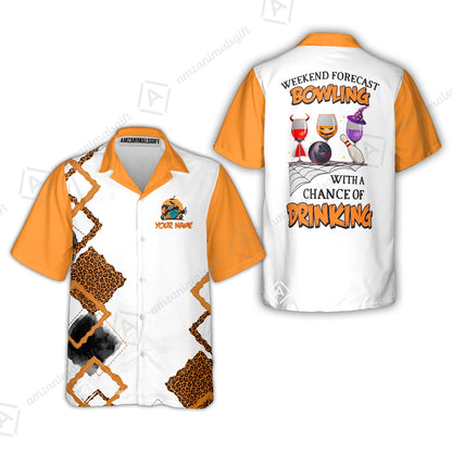 Custom Bowling Jersey Polo Shirt, Weekend Forecast Bowling With A Chance Of Drinking, Personalize Name and Team Name