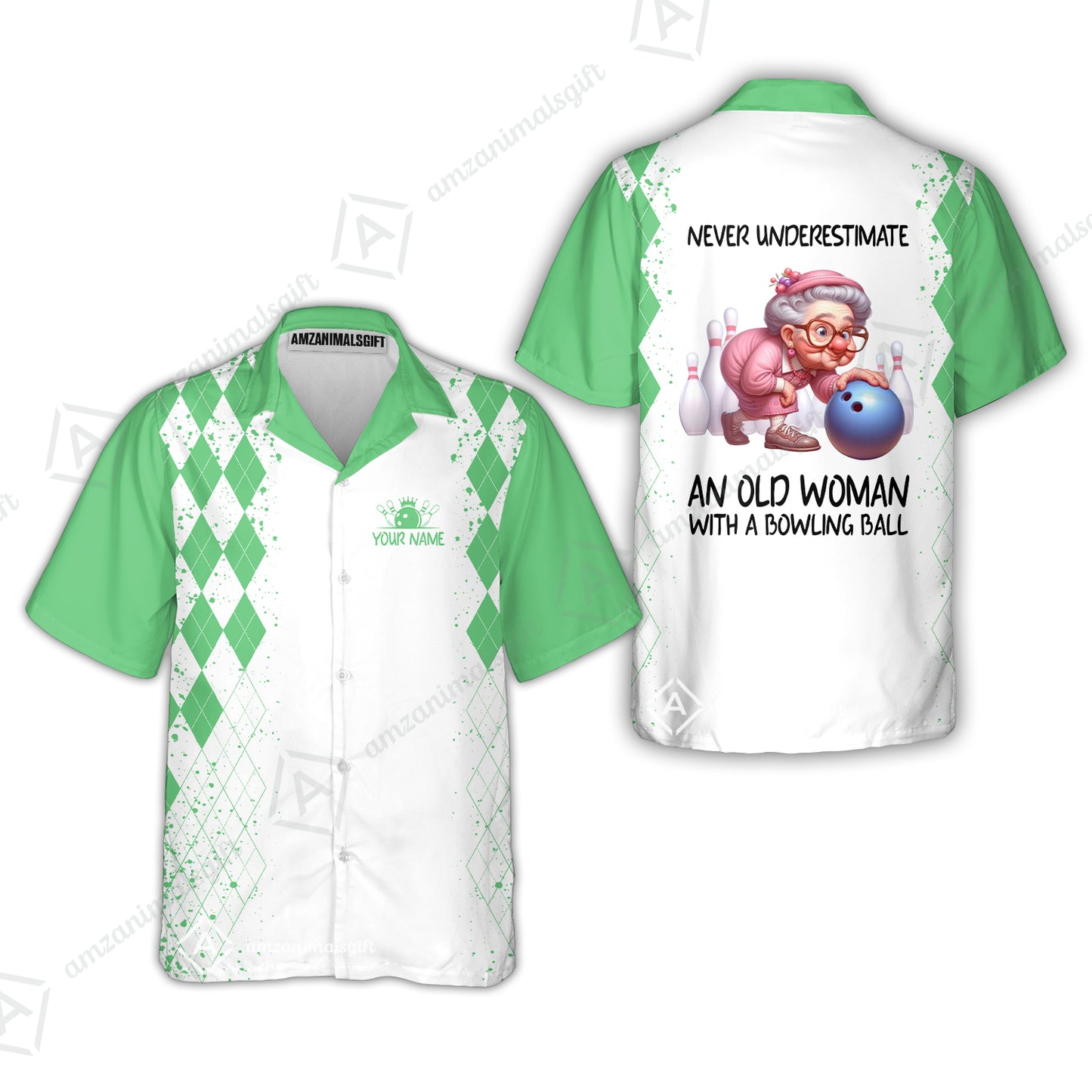 Custom Bowling Jersey Polo Shirt, Never Underestimate An Old Woman With A Bowling Ball, Personalized Name & Team Name
