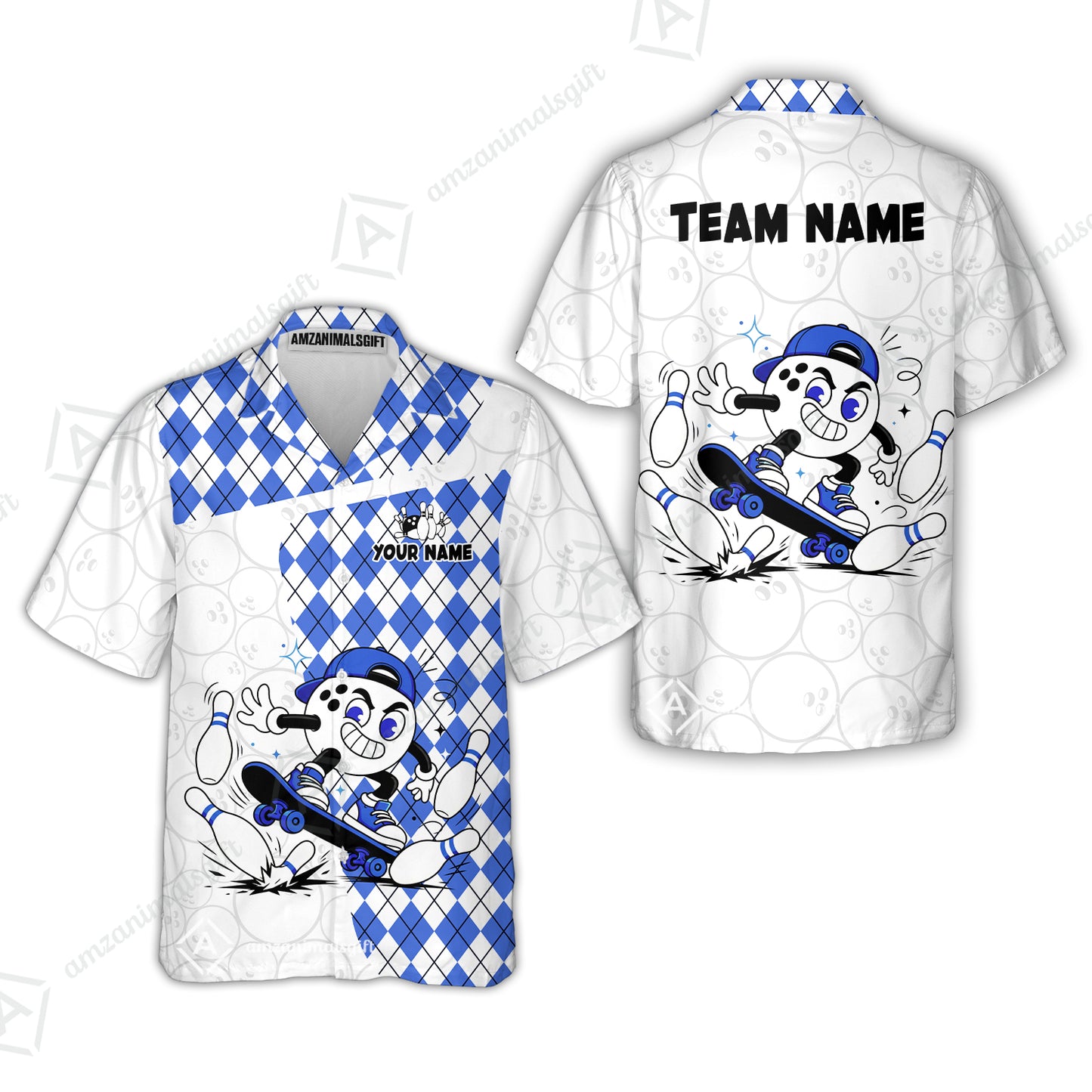 Custom Bowling Jersey Polo Shirt, Skateboarder Bowling Ball Mascot, Custom Bowling Jersey Team Shirt For Players With Name and Team Name