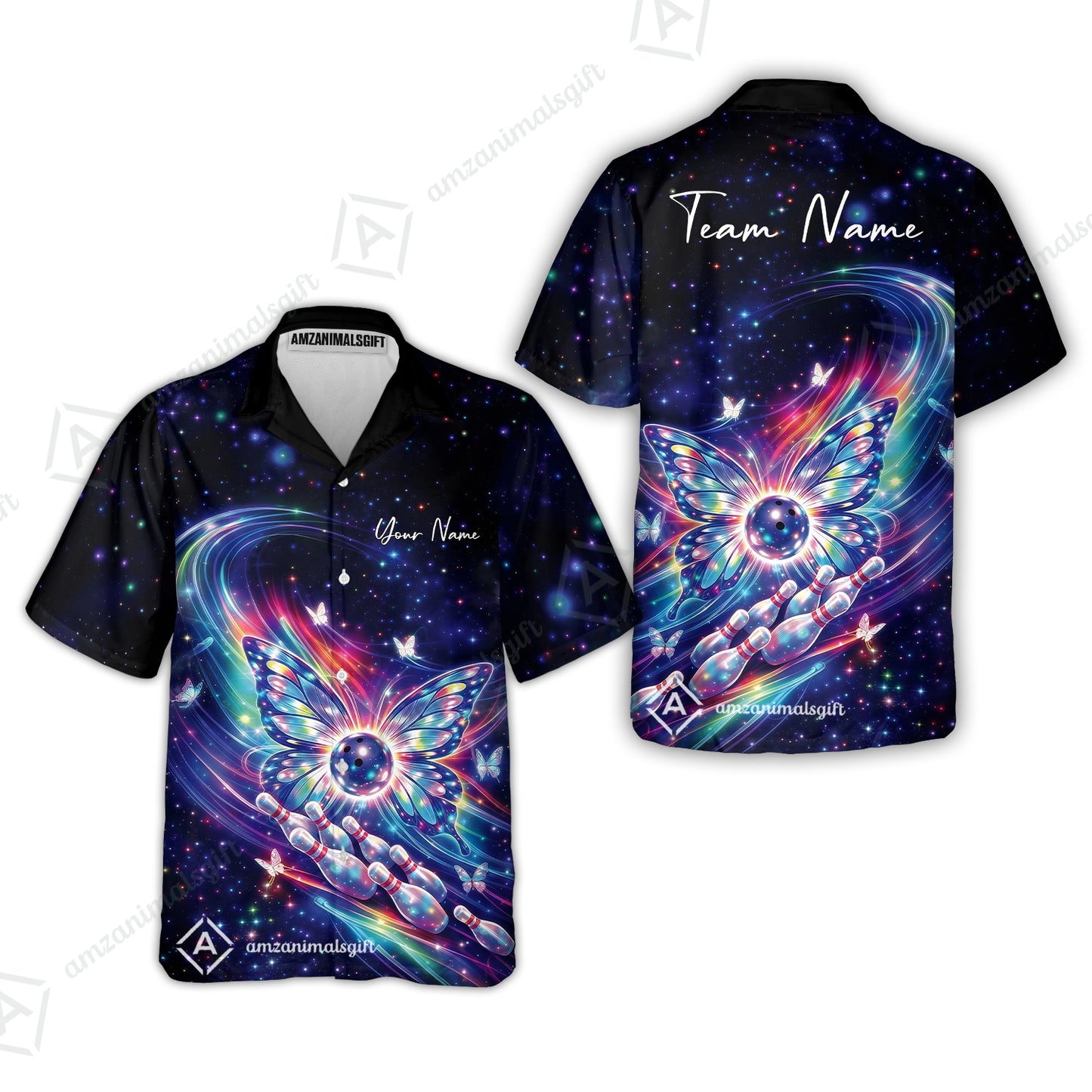 Custom Bowling Jersey Polo Shirt, Spiritual Butterfly Bowling Custom Bowling Jersey Team Shirt For Players With Name & Team Name