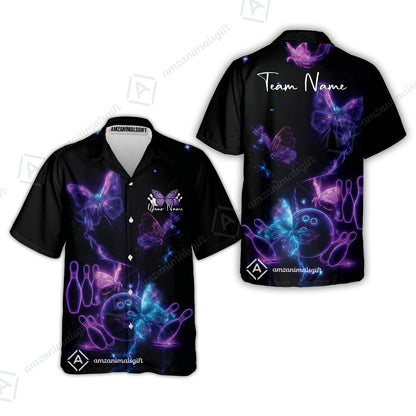 Custom Bowling Jersey Polo Shirt, Bowling Butterfly Universe, Custom Bowling Jersey Team Shirt For Players With Name and Team Name