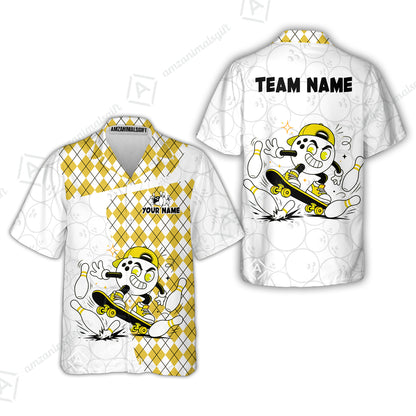 Custom Bowling Jersey Polo Shirt, Skateboarder Bowling Ball Mascot, Custom Bowling Jersey Team Shirt For Players With Name and Team Name