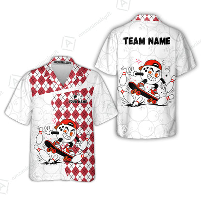 Custom Bowling Jersey Polo Shirt, Skateboarder Bowling Ball Mascot, Custom Bowling Jersey Team Shirt For Players With Name and Team Name