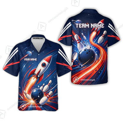 Custom Bowling Jersey Polo Shirt, Bowling Strike Rocket, Custom Bowling Jersey Team Shirt For Players With Name and Team Name