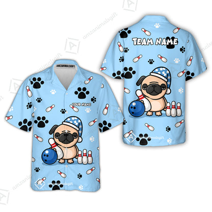 Custom Bowling Polo Shirt, Pug Lover Bowling Custom Bowling Polo Team Shirt With Name & Team Name