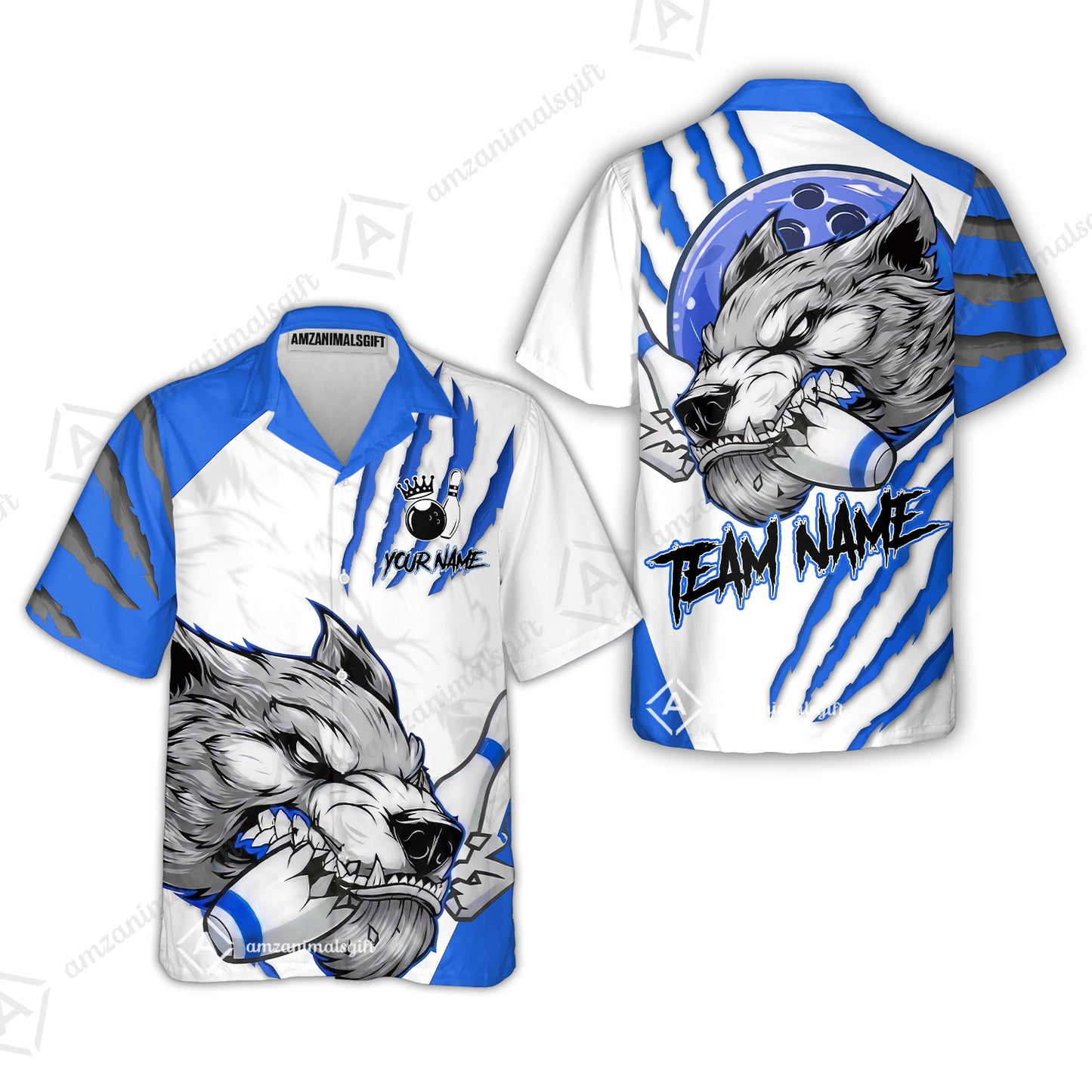 Customized Bowling Jerseys, Fierce Wolf Artwork Scratch, Uniform Bowling - Personalized Name And Team Name