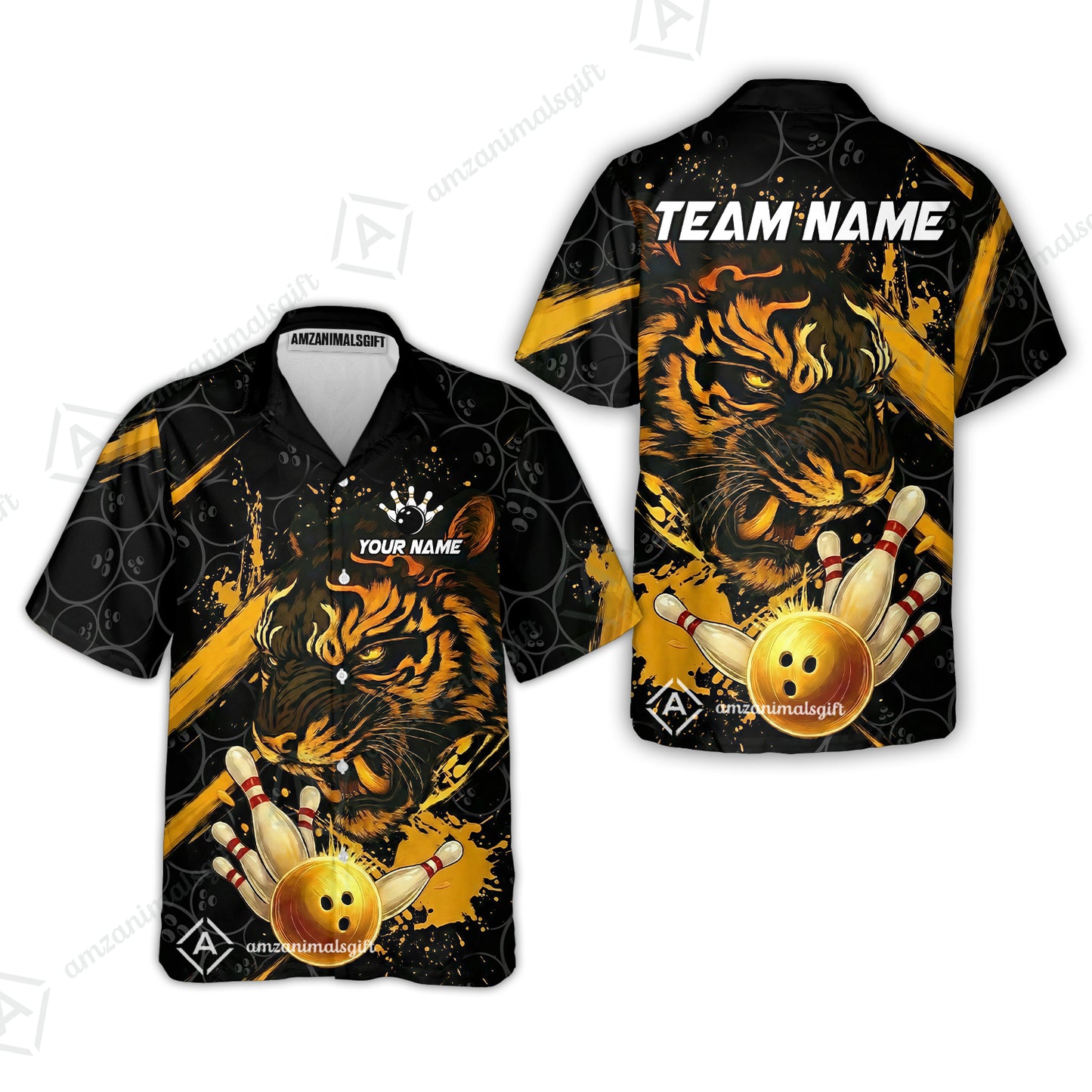 Customized Bowling Unisex Polo Shirt, Tiger Ball Striking Pins, Bowling Uniforms, Personalized Name And Team Name