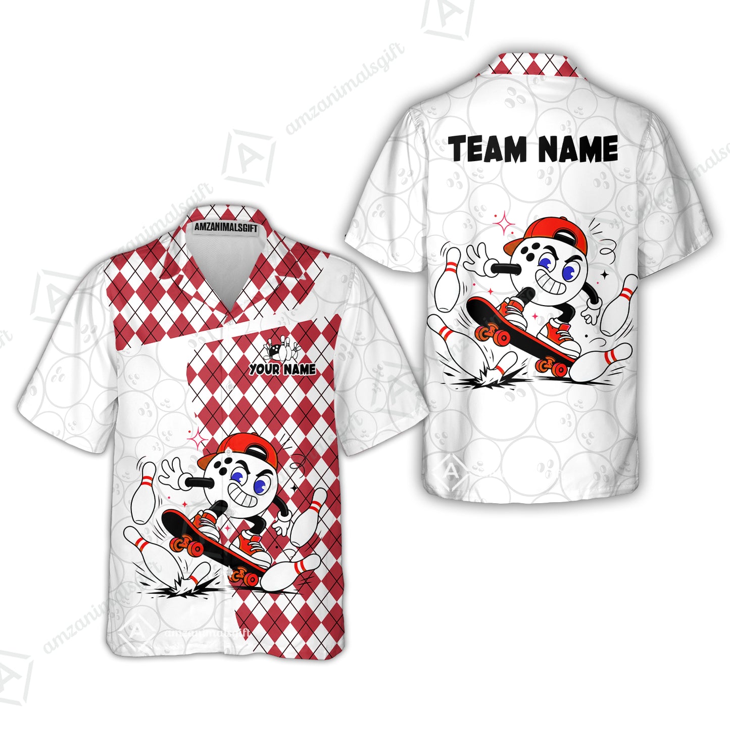 Custom Bowling Jersey Polo Shirt, Skateboarder Bowling Ball Mascot, Custom Bowling Jersey Team Shirt For Players With Name and Team Name