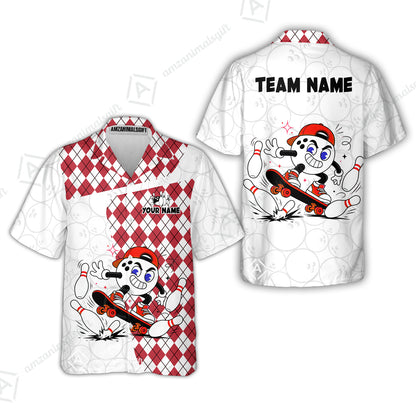 Custom Bowling Jersey Polo Shirt, Skateboarder Bowling Ball Mascot, Custom Bowling Jersey Team Shirt For Players With Name and Team Name