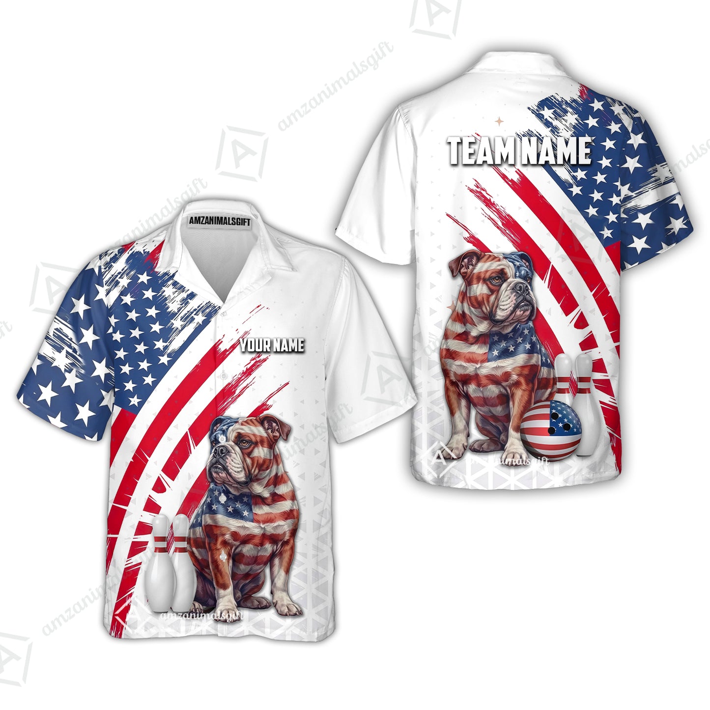 Custom Bowling Jersey Polo Shirt, Bowling US Flag Bulldog, Custom Bowling Jersey Team Shirt For Players With Name and Team Name