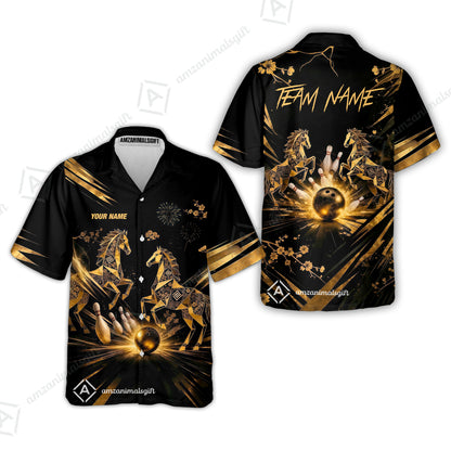 Custom Bowling Jersey Polo Shirt, Black Gold Horse, Custom Bowling Jersey Team Shirt For Players With Name & Team Name