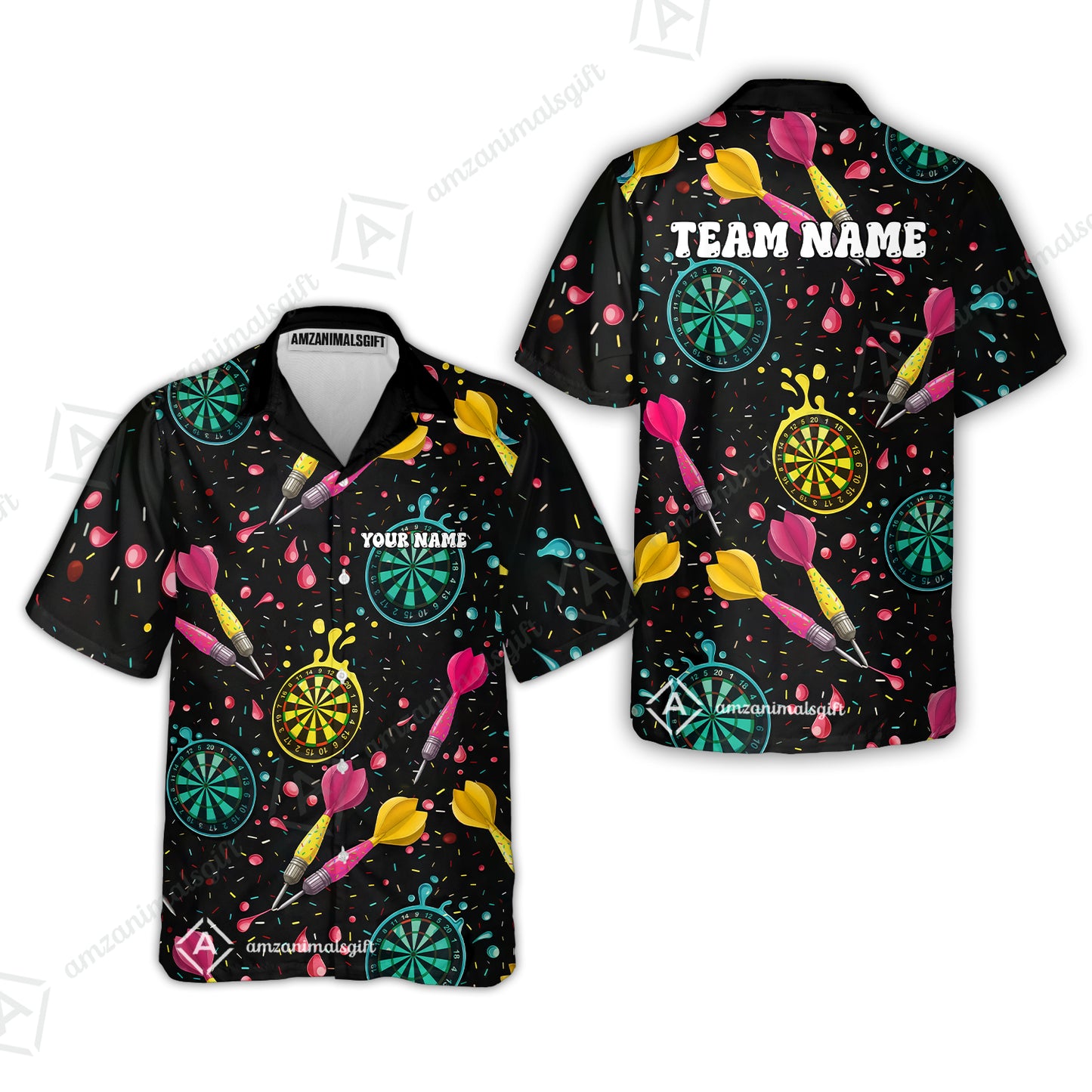 Customized Darts Team Uniform Shirt, Funny Colorful Donuts Darts and Dartboard, Personalized Name And Team Name
