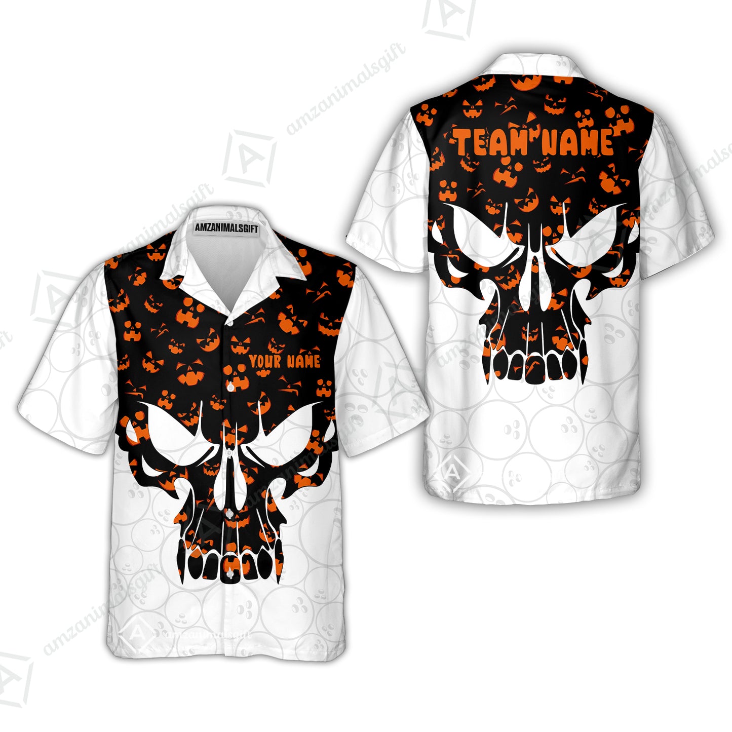 Custom Bowling Jersey Polo Shirt, Halloween Pattern Skull, Custom Bowling Jersey Team Shirt For Players With Name & Team Name
