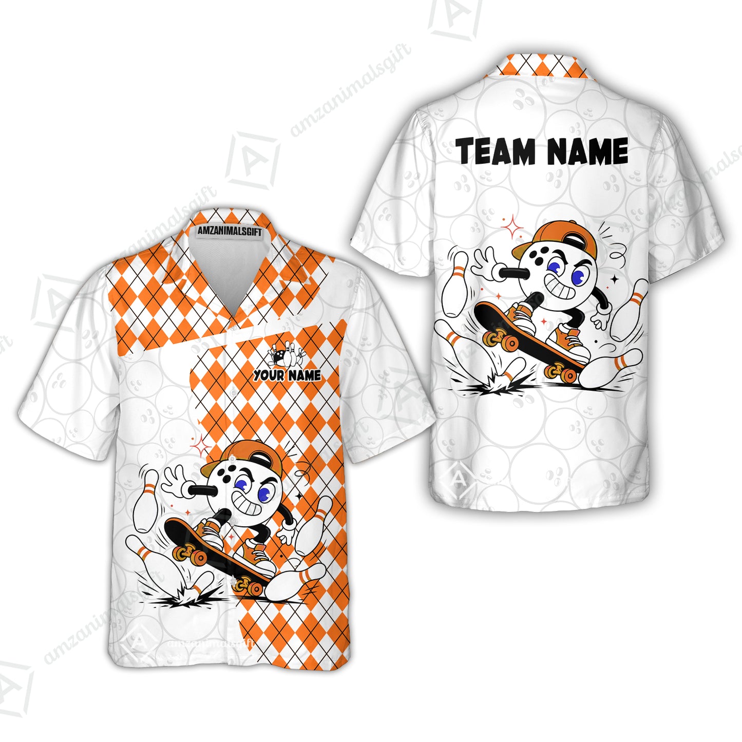 Custom Bowling Jersey Polo Shirt, Skateboarder Bowling Ball Mascot, Custom Bowling Jersey Team Shirt For Players With Name and Team Name